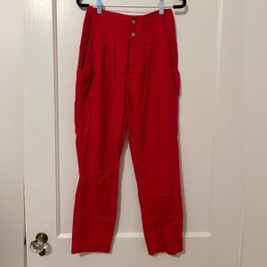 Red linen carrot pants